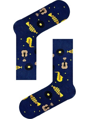 Carnaval Socks Müzikal Desenli Renkli Unisex Lacivert  Soket Çorap