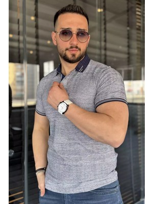 Mishar İtalia Polo Yaka Ön Düğmeli Desenli Likralı Erkek Tişört P-00010291