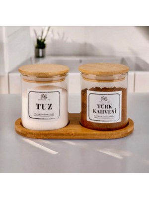 Bambu Standlı Tuz,türk Kahve Saklama Kavanozu
