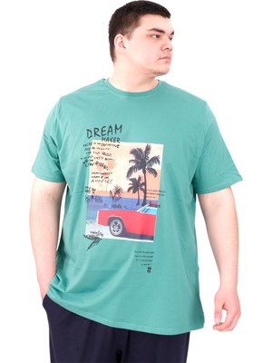 Mode Xl Büyük Beden Erkek Baskılı T-Shirt Palm Dream U25026 Çağla
