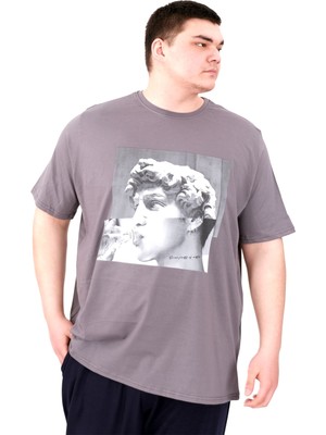 Mode Xl Büyük Beden Erkek T-Shirt Bisiklet Yaka Statue U25027 Füme