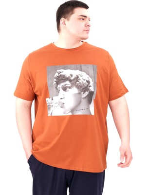 Mode Xl Büyük Beden Erkek T-Shirt Bisiklet Yaka Statue U25027 Tarçın