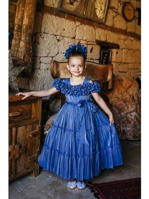 Kız Çocuk Özel Gün Abiye Elbise - Fırfırlı, Özel Tasarım - Taç Aksesuarlı Abiye ELBISE_2462