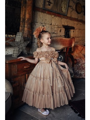 Kız Çocuk Özel Gün Abiye Elbise - Fırfırlı, Özel Tasarım - Taç Aksesuarlı Abiye ELBISE_2462
