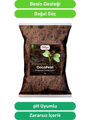 ByKurt Cocopeat Hindistan Cevizi Torfu %100 Doğal Torf ve Bitki Toprağı Sinek Yapmaz 5L