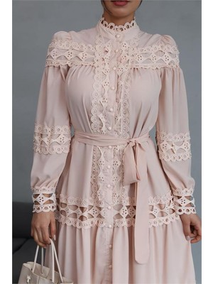 Dipmoda Kadın Uzun Dantel Detaylı Tasarım Elbise DPMS42110