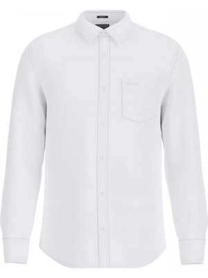 Guess Erkek Beyaz Napa Keten Uzun Kollu Gömlek