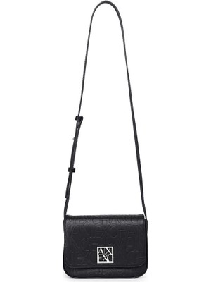 Kadın Siyah Logo Baskılı Ayarlanabilir Omuz Çantası