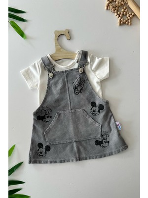 Miniğimin Cicileri Mnn Baskılı Yumuşak Kotlu Kız Bebe 2 li takım - Gri