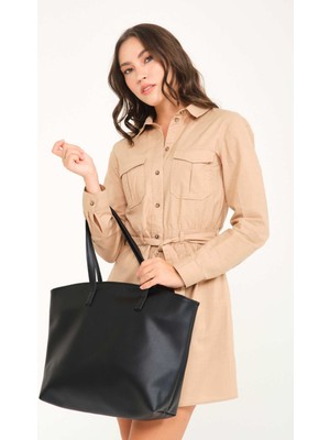 Kadın Fermuarlı Deri Tote / Omuz Çantası