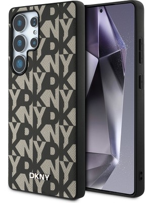 DKNY Samsung Galaxy S25 Ultra Uyumlu Kılıf Orjinal Lisanslı M-safe Şarj Özellikli 3D Yazılı Grid Pattern Kapak