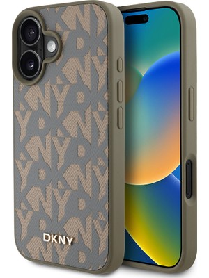 DKNY Apple iPhone 16 Uyumlu Kılıf Orjinal Lisanslı M-safe Şarj Özellikli 3D Yazılı Grid Pattern Kapak