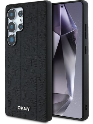 Galaxy S25 Ultra Kılıf Dkny Orjinal Lisanslı Magnetik Pu Deri Grid Pattern Kapak Siyah