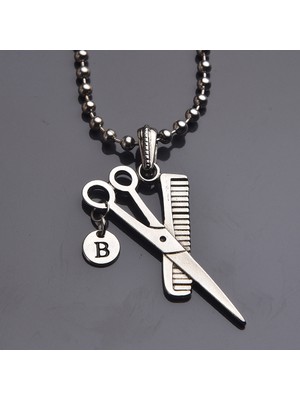 İdol Avm Harfli Makas Tarak Erkek Kolye Takı Berber Kuaför Hediyelik Aksesuar