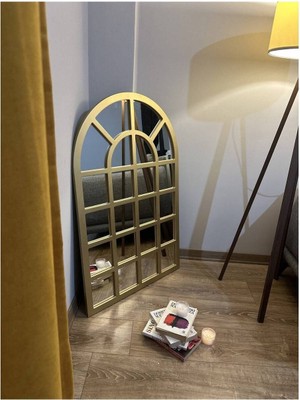 Pencereli Oval Çerçeveli Ahşap Dekorasyon Aynası 1 - 160 x 70  cm