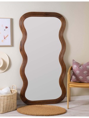 180 x 70  cm  Ahşap Boy Aynası - Dalgalı Ahşap Çerçeveli Boy Aynası