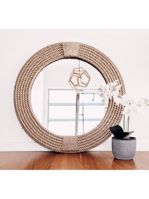 Hasır Halat Çerçeveli Yuvarlak Duvar Aynası - 80  cm  (12)