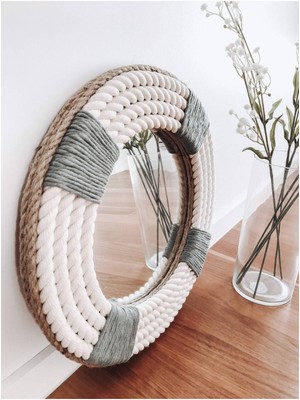 Hasır Halat Çerçeveli Yuvarlak Duvar Aynası - 40  cm  (2)