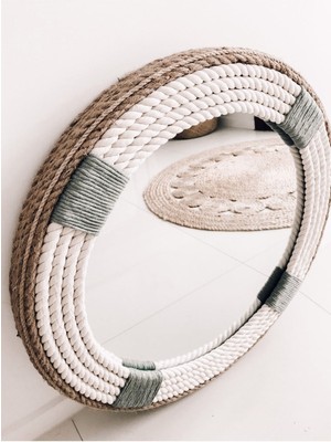 Hasır Halat Çerçeveli Yuvarlak Duvar Aynası - 60  cm  (4)