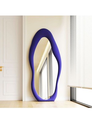 170  cm  Kadife Kumaş Çerçeveli Dekoratif Duvar Boy Aynası - Konsol Üstü Salon Aynası