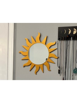 Güneş Desenli Masaüstü Makyaj Aynası - Tatlı Duvar Dekor Aynası - (Renk Opsiyonu MEVCUT)-45 x 36  cm
