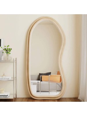 180  cm  Kadife Kumaş Çerçeveli Dekoratif Duvar Boy Aynası - Konsol Üstü Salon Aynası