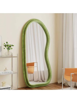 200  cm  Kadife Kumaş Çerçeveli Dekoratif Duvar Boy Aynası - Konsol Üstü Salon Aynası