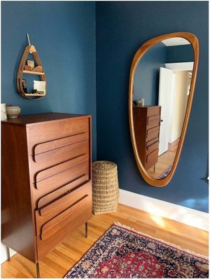 190  cm  Asimetrik Dekoratif Duvar Boy Aynası-Doğal Ahşap Masif ÇERÇEVELI(ÖZELLEŞTIRILEBILIR)-167