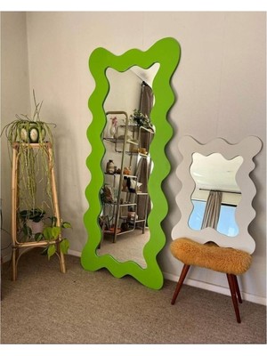 90  cm  Dalga Desenli Dekoratif Duvar Boy Aynası