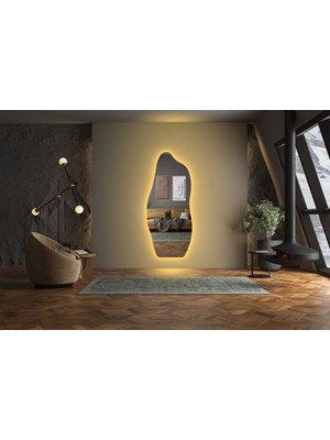 170  cm  Ledli Dalgalı Dekoratif Duvar Boy Aynası