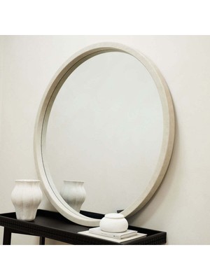 120  cm  Doğal Ahşap Çerçeveli Yuvarlak Duvar Dekor Aynası