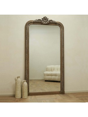 196 x 100  cm  Dekoratif Tasarım Ahşap Boy Aynası - Kahverengi