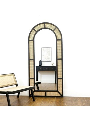 Hasır Dekoratif Duvar Aynası - Hazeran Örgülü Boy Aynası - Retro Boy Aynası-19