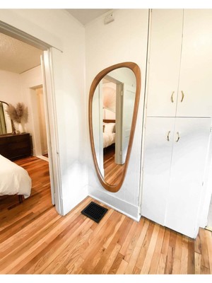 190  cm  Asimetrik Dekoratif Duvar Boy Aynası-Doğal Ahşap Masif ÇERÇEVELI(ÖZELLEŞTIRILEBILIR)-134