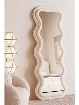 190  cm  Kadife Kumaş Çerçeveli Dekoratif Duvar Boy Aynası - Konsol Üstü Salon Aynası