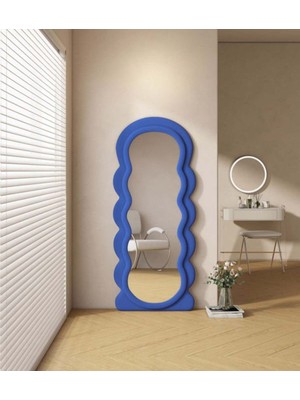 150  cm  Kadife Kumaş Çerçeveli Dekoratif Duvar Boy Aynası - Konsol Üstü Salon Aynası