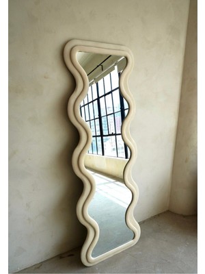 180  cm  Kadife Kumaş Çerçeveli Dekoratif Duvar Boy Aynası - Konsol Üstü Salon Aynası