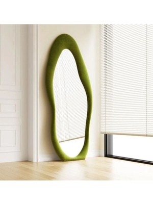 170  cm  Kadife Kumaş Çerçeveli Dekoratif Duvar Boy Aynası - Konsol Üstü Salon Aynası