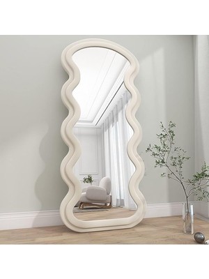 200  cm  Kadife Kumaş Çerçeveli Dekoratif Duvar Boy Aynası - Konsol Üstü Salon Aynası