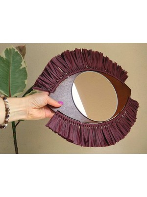 Hasırlı Dekoratif Göz Duvar Aynası - Renk Opsiyonu MEVCUTTUR-40 x 36  cm