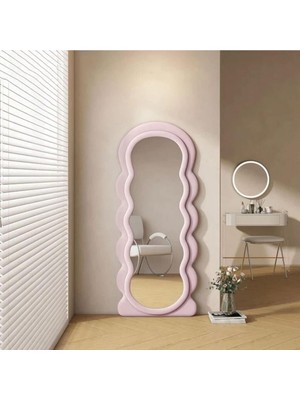 160  cm  Kadife Kumaş Çerçeveli Dekoratif Duvar Boy Aynası - Konsol Üstü Salon Aynası
