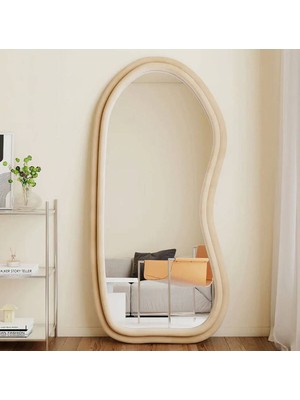 190  cm  Kadife Kumaş Çerçeveli Dekoratif Duvar Boy Aynası - Konsol Üstü Salon Aynası