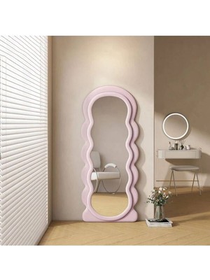 190  cm  Kadife Kumaş Çerçeveli Dekoratif Duvar Boy Aynası - Konsol Üstü Salon Aynası