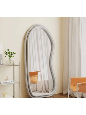 150  cm  Kadife Kumaş Çerçeveli Dekoratif Duvar Boy Aynası - Konsol Üstü Salon Aynası