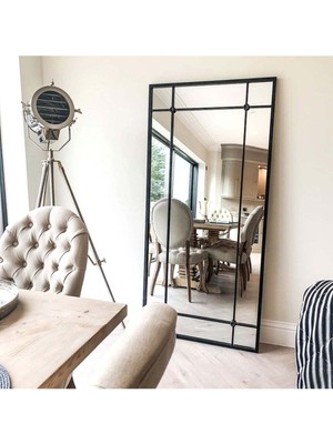 170 x 80  cm  Dekoratif Siyah Boy Aynası - Pencere Çerçeveli Siyah Boy Aynası