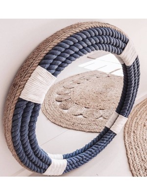 Hasır Halat Çerçeveli Yuvarlak Duvar Aynası - 90  cm  (1)