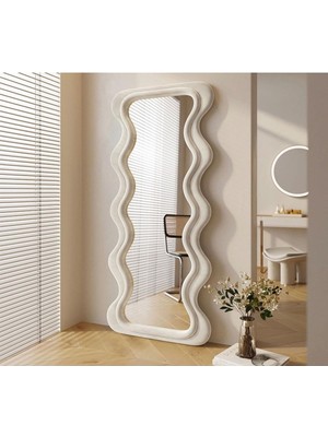 200  cm  Kadife Kumaş Çerçeveli Dekoratif Duvar Boy Aynası - Konsol Üstü Salon Aynası