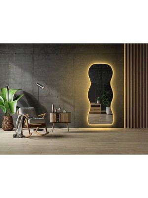 200  cm  Ledli Dalgalı Dekoratif Duvar Boy Aynası