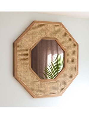 Hasır Dekoratif Duvar Aynası - Hazeran Örgülü Duvar Dekorasyon Aynası - Retro Duvar Dekor Aynası-25