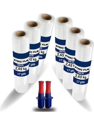 Huzur 6 Adet Şeffaf El Tipi 17 Mikron 300 Metre Palet Streç Film El Aparatı Hediyeli